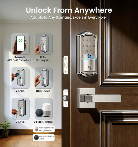 Lightning Fast Built In Wifi Smart Lock With Instant Fingerprint Access And Remote App Control Keyless Deadbolt Zero Fuss Setup Straight Into Your Wifi Smooth Satin Nickel Finish