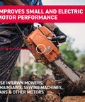 Man using chainsaw with Small Electric Motor Oil 3 Oz Lubricant For Tiny Motors SAE 20 Equivalent for better performance