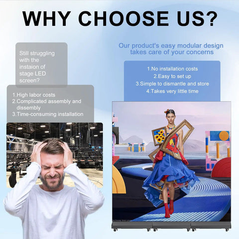 80 Inch Led Digital Signage Display With P1.86 Clarity And Frameless Splicing Setup Includes A Heavy Duty Flight Case As A Twin Pair on stage.