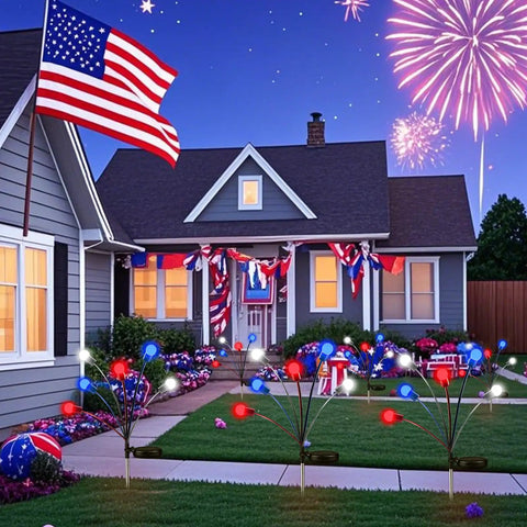 Solar Powered Patriotic American Flag Lights 4 Pack For Outdoor Garden Decor Red White Blue Firefly String Lights Waterproof