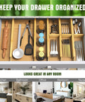 Expandable Bamboo Drawer Dividers Organizer For Big Drawers 17 To 22 Inches Long Adjustable Spring Loaded For Utensils