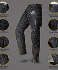 Mens Waterproof Motorcycle Pants with CE Armor and Ventilation Zippers Black showing pockets and ventilation features.