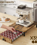 Compact Coffee Pod Drawer Holder With 35 Capsule Capacity For K Cup Storage And Sliding Mesh Basket Organizer For Home Office And Kitchen Countertop Rustic Brown