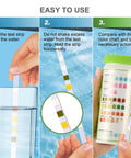 Go-To 8-In-1 Aquarium Test Kit For Fish Tanks With Quick And Accurate Water Testing Strips For Freshwater Tanks And Ponds Tests PH Ammonia Alkalinity Hardness Chlorine Nitrate Nitrite And More, strip and color chart