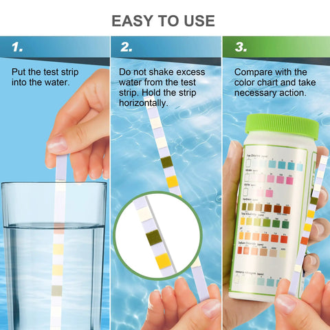 Go-To 8-In-1 Aquarium Test Kit For Fish Tanks With Quick And Accurate Water Testing Strips For Freshwater Tanks And Ponds Tests PH Ammonia Alkalinity Hardness Chlorine Nitrate Nitrite And More, strip and color chart