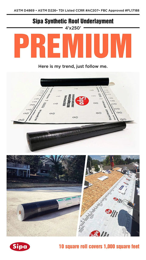 Heavy Duty Synthetic Roof Underlayment Roll 48 Inches Wide Delivers 1000 Sq Ft Of Pro Level Shielding for installation on roof.