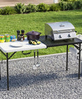 5ft Folding Camping Table With Dual Surface Metal Grill Grid And Solid Prep Top Heavy Duty Portable Outdoor Table