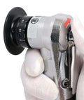 Side view of 45-degree pneumatic chamfering tool with metal body and 1/4 inch air inlet.