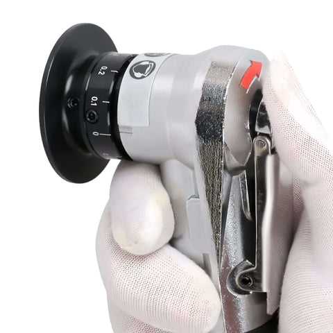 Side view of 45-degree pneumatic chamfering tool with metal body and 1/4 inch air inlet.