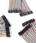 120 Pcs Breadboard Jumper Wires Kit With Male And Female Connectors 2.54mm Pitch 20cm Length For DIY Prototyping Assortment Three Pack Forty Wires Set Perfect For DIYers And Pros showcasing colorful wires with connectors.