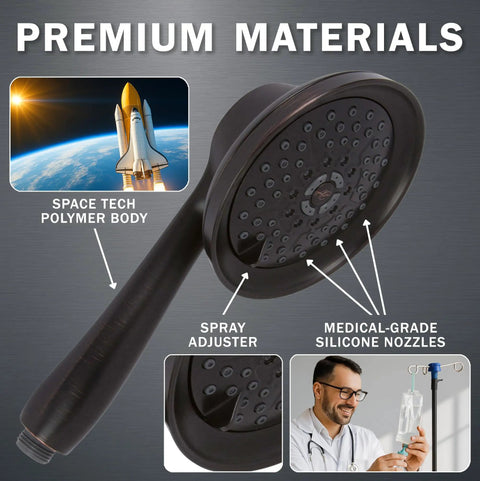 Massage And Mist Handheld Shower Head Kit With 6 Function High Pressure Boost Hose, Space Tech Polymer, Silicone Nozzles