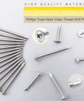 Heavy Duty 410 Stainless Steel Number Eight Half Inch Self Tapping Screws For Metal And Wood Two Hundred Fifty Piece Pack showing variety of screws.