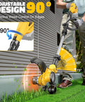 Person using Cordless 3 In 1 String Trimmer Edger And Lawn Care Tool With Brushless Motor And Battery Level Display, 18 Inch Line, 20V Compatible, Battery Not Included, Charger Not Included, Yellow on lawn edge.