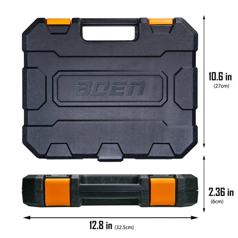 Case for One Half Inch Drive Deep Impact Socket Set, 20 Piece CR V Steel Metric Sockets 10mm Through 24mm, with handle and dimensions