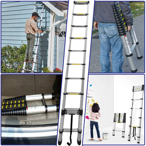 Telescoping Aluminum Ladder For Home Use Lightweight Extendable And Collapsible Adjustable Steps Multi Purpose Work Stand