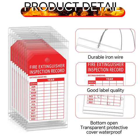 Clear Fire Extinguisher Inspection Tag Covers 3.4 x 7.3 Inch Handy Pack With Tamper Seals Galvanized Wire 50 Pack