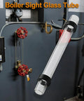 8 Inch Steam Boiler Sight Glass Tube With Clear Water Level Gauge Five Eighths Inch Outer Diameter And Three Eighths Inch Inner Diameter Includes Two High Temp Rubber Washers For A No Nonsense Leak-Proof Brass Fittings And Reliable Level Reading next to boiler