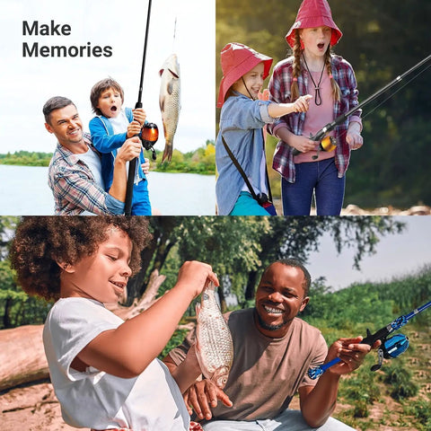 Families using Two Pack Kids Telescopic Fishing Rod Set With Tackle Box And Net Portable Grab And Go Beginner Gear For Ages Five To Ten Easy Cast And Retrieve Green And Pink Includes Reel Lures Carry Case