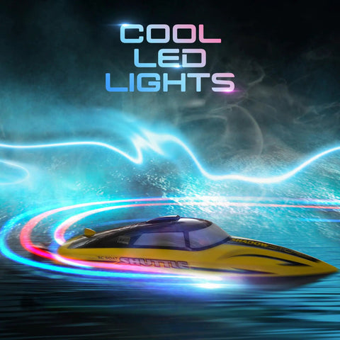 Fast RC Boat Reaching 32 KPH With 2.4GHz Remote For Pool Lake Salt Water Adventures in motion with vibrant LED lights