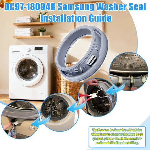 Beefed Up DC97 18094B Washer Door Boot Seal Gasket Diaphragm Replacement installation on Samsung WF model