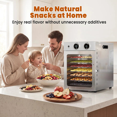 Slick Eight Tier Food Dehydrator Making Tough Jerky Dried Fruit Fresh Herbs And Custom Dog Bites 500W with food and family.
