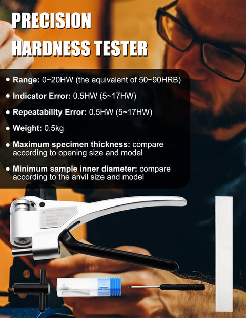 Webster Handheld Hardness Tester With 0 To 20 HW Measuring Range Portable Metal Hardness Gauge For Aluminum Brass Copper And Stainless Steel The Go To Tool For DIY Metalworking And Field Testing, handheld metal tester with probe