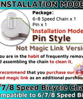 Durable 6/7/8 Speed Bicycle Chain 1/2 Inch By 3/32 Inch, 116 Links, Pin-Style Install Instructions, Package Details Visible