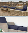 Navy Blue Outdoor Ottoman Cushions 2 Pack 23 Inch By 19 Inch By 3 Inch Waterproof Fade Resistant Removable Patio Cushions With Adjustable Straps For Stools So You Can Kick Back In Comfort.