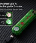 EDC Folding Pocket Knife With Rechargeable Flashlight 2 In 1 Button Lock D2 Steel Blade in Zombie Green charging