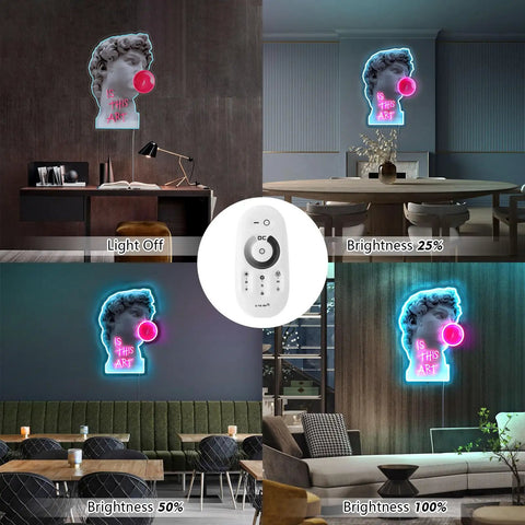 LED Art Neon Light Sign For Home Decor And Parties showing brightness levels, featuring game neon light for bedroom and living room.
