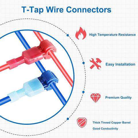Premium 240 Piece T Tap Wire Connectors Kit With Self Stripping Quick Splice Terminals AWG 22 To 10 Kit with color-coded connectors