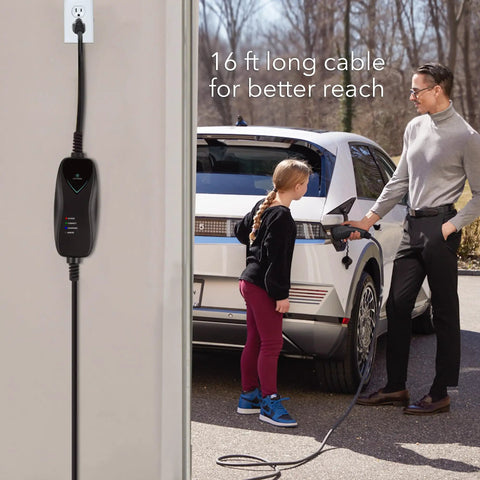 Level 1 EV Charger 120V 15 Amp With 16 Ft Extension Cord And J1772 Cable ETL Certified in use charging an EV