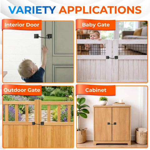 Heavy Duty Self Locking Cabin Hook And Eye Latch For Privacy Barn Doors used on interior door, baby gate, outdoor gate, and cabinet.