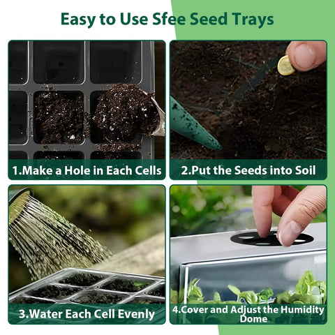 Step-by-step use of Seed Starter Tray Kit With 60 Cells, Humidity Dome And Base, Reusable Seedling Trays For Germination.