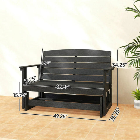 Outdoor Two Person Glider Bench For Backyard With Armrests HDPE Weather Resistant Double Swing Glider Rocking Chair Loveseat