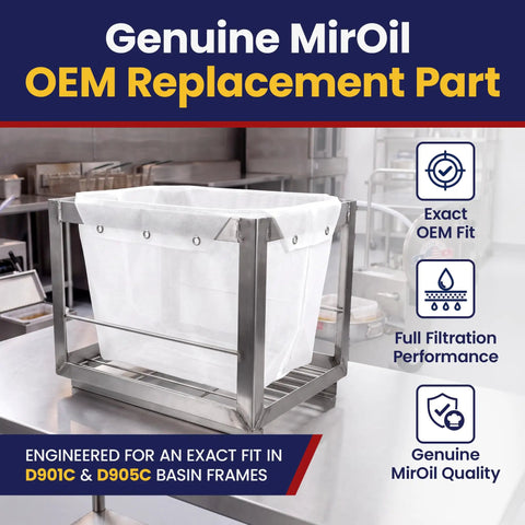 Top Tier Reusable Fryer Oil Filter Bag That Traps Tough Grease Grit And Saves You Serious Dough Compatible With Common Basins, shown with OEM frame.