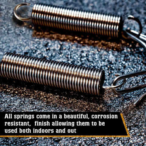 Two stainless steel extension springs with end hooks; 1/4 in inner diameter x 1-1/2 in long, 0.035 in wire.