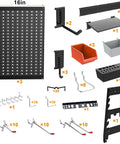 Heavy Duty Metal Pegboard Wall Organizer System For Garage Use 109 Piece Kit With Pegboard Bins Hooks Peg Locks And Black Steel Construction
