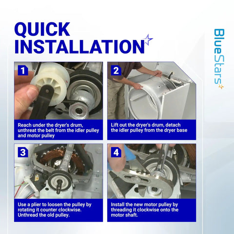 Steps for installing Dryer Motor Pulley 29 Inch Replacement Direct Fit For Whirlpool Kenmore Maytag Dryers And Washers