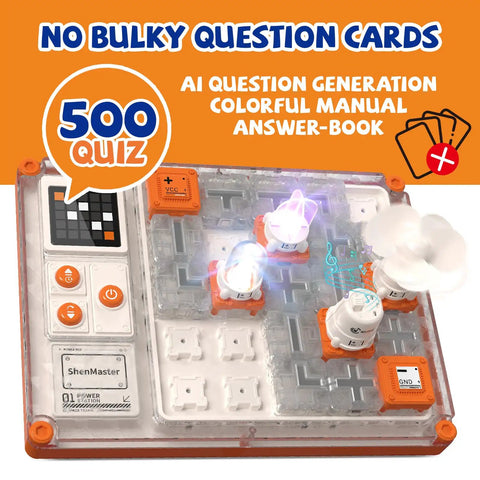 Ultimate STEM Electronics Kit for Kids: 500+ Circuit Projects, Safe Kid Friendly Parts, QR Guided Step by Step Guides, RGB Lights, Fan, Music, and Bonus Projection for Ages 5 and Up clear circuit board with lights