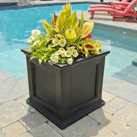 No-Fuss Self-Watering 20-Inch Square Planter for Outdoors by the pool with colorful plants