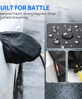 Drop In Ready Magnetic EV Charger Port Cover on a car; waterproof black fabric with strong magnetic strips and adjustable drawstring.