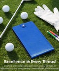 Magnetic Golf Scorecard Holder With Premium Leather All In One Design Blue Slim Back Pocket Carry on grass with gloves and golf balls