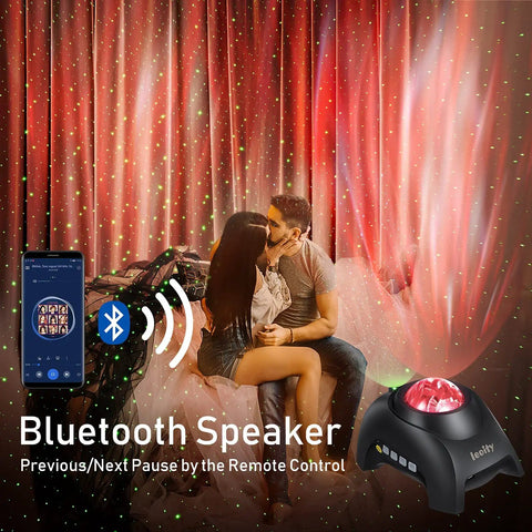 Star Projector For Bedroom With Remote, Aurora Northern Lights Show, Bluetooth Speaker, White Noise And Timer, projector next to couple