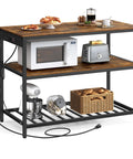 Industrial Kitchen Island With Built In Power Strip And Three Outlets, 47.2 Inch Wide Worktop, rustic brown and black finish