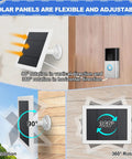 5W Solar Panel Charger For Video Doorbell Gen 2 2020, 360 degree mount with 16.4ft IP65 waterproof cable, rotating installation