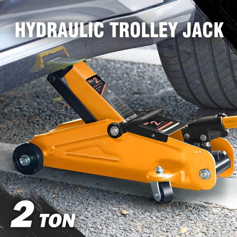 Low-Profile Hydraulic Trolley Floor Jack, 2 Ton Capacity, Lifting Range 5.1 To 13 Inches, Orange, Rugged Workhorse Pro-Grade Car Jack