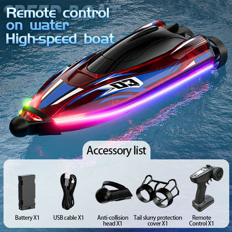 High Speed Remote Control Boat With Dual Brushless Motors, 360 Degree Rotation, Auto Leveling, LED Lights, red finish