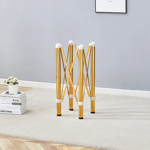 Adjustable Stainless Steel Table Legs Gold Finish Foldable Support Base For Coffee Desk Dining Table viewed from the front.