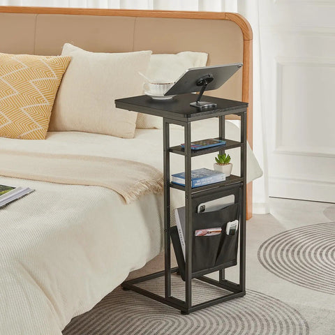 C Shaped End Table With Three Tiers And Storage Bag Easily Slides Under Sofa Or Bed Space Saving Couch Table Near Bed